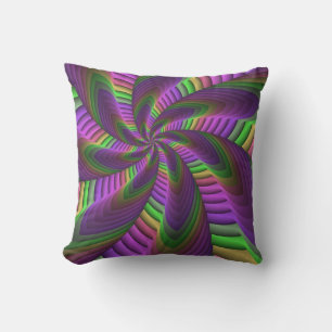 Groovy Energetic Colorful Neon Fractal Pattern Outdoor Pillow