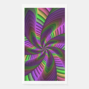 Groovy Energetic Colorful Neon Fractal Pattern Paper Guest Towels