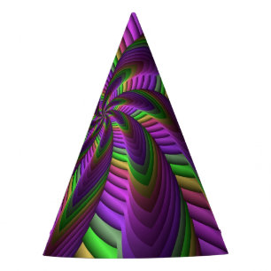 Groovy Energetic Colorful Neon Fractal Pattern Party Hat