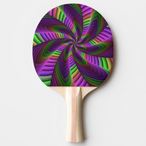 Groovy Energetic Colorful Neon Fractal Pattern Ping Pong Paddle
