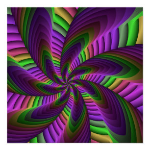 Groovy Energetic Colorful Neon Fractal Pattern Poster