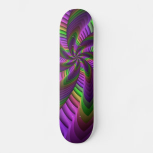 Groovy Energetic Colorful Neon Fractal Pattern Skateboard