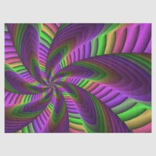 Groovy Energetic Colorful Neon Fractal Pattern Tissue Paper