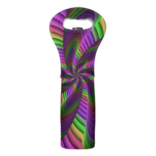 Groovy Energetic Colorful Neon Fractal Pattern Wine Bag