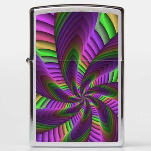 Groovy Energetic Colorful Neon Fractal Pattern Zippo Lighter