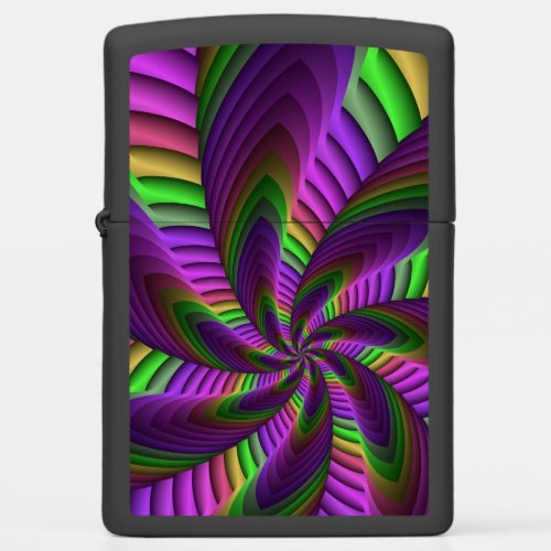 Groovy Energetic Colorful Neon Fractal Pattern Zippo Lighter