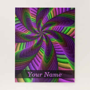 Groovy Energetic Neon Colors Fractal Pattern Name Jigsaw Puzzle