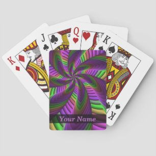 Groovy Energetic Neon Colors Fractal Pattern Name Poker Cards