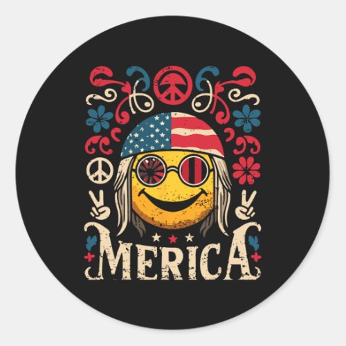 Groovy Face July 4th Us Flag Groovy Decor Merica  Classic Round Sticker