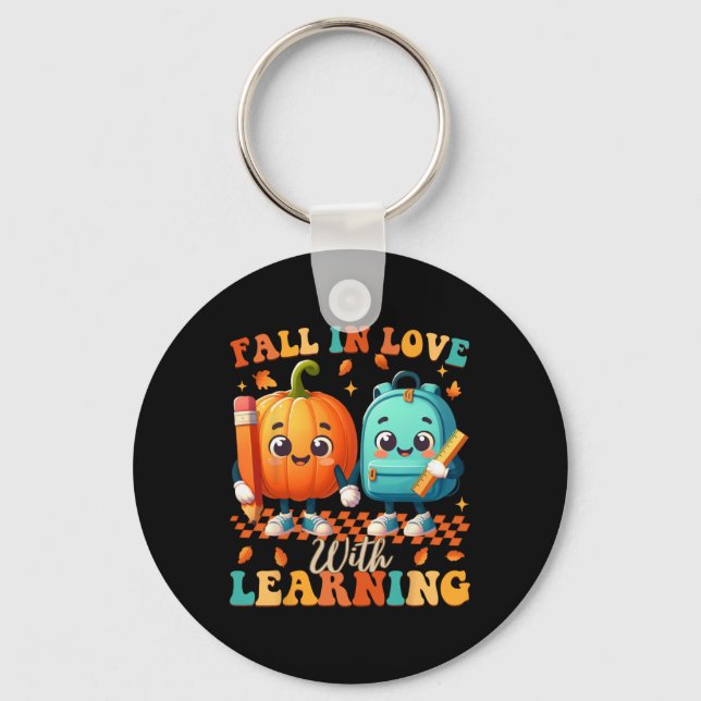 Groovy Fall In Love With Learning Thanksgiving Aut Keychain (Front)