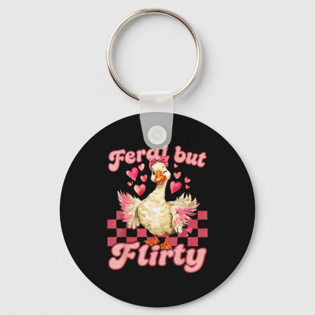 Groovy Feral-but-flirty Silly Goose Valentine Duck Keychain (Front)