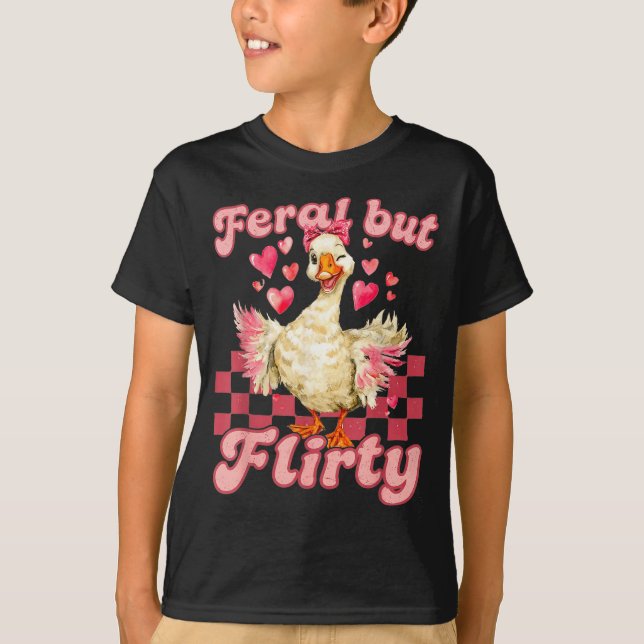 Groovy Feral-but-flirty Silly Goose Valentine Duck T-Shirt (Front)