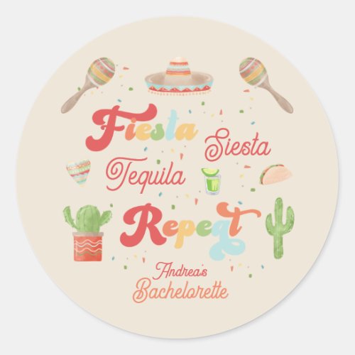 Groovy Fiesta Siesta Tequila Repeat Bachelorette Classic Round Sticker