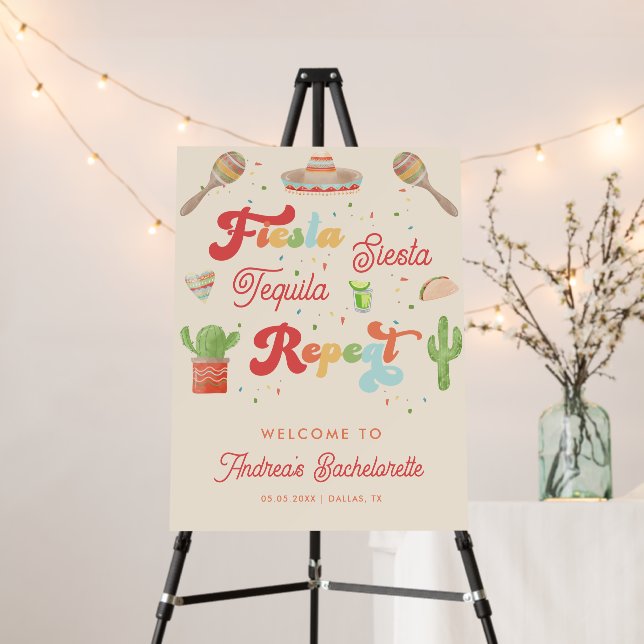Groovy Fiesta Siesta Tequila Repeat Bachelorette Foam Board (In Situ (Stand))