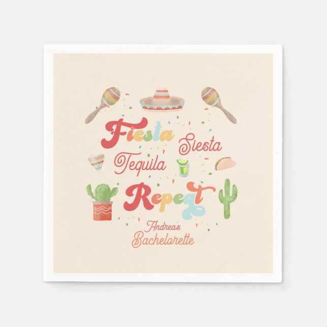 Groovy Fiesta Siesta Tequila Repeat Bachelorette Napkins (Front)