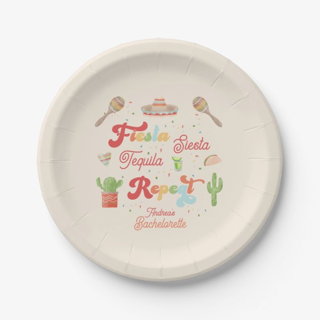 Groovy Fiesta Siesta Tequila Repeat Bachelorette Paper Plates (Front)