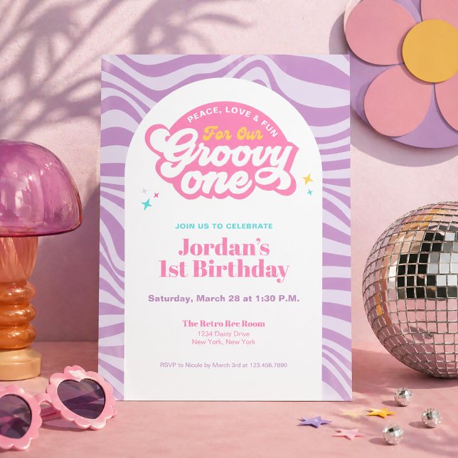 Groovy First Birthday Retro Boho Invitation  (Creator Uploaded)