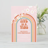 Groovy FIVE is a Vibe daisy rainbow 5TH birthday Invitation (Standing Front)