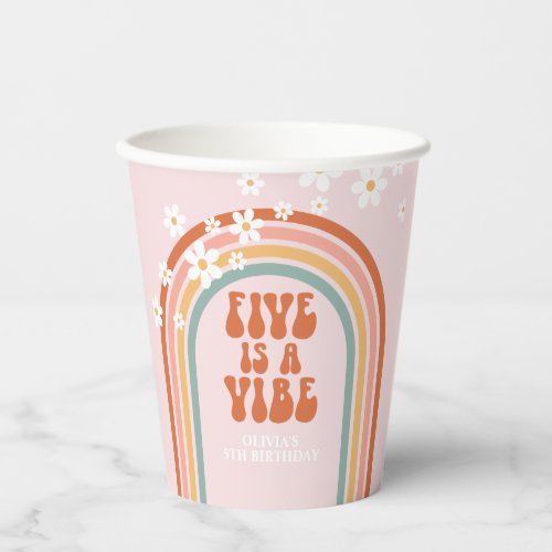Groovy Five is a vibe daisy rainbow 5th birthday Paper Cups