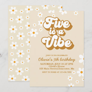 Groovy Five is a Vibe Retro Daisy 5th Birthday Invitation