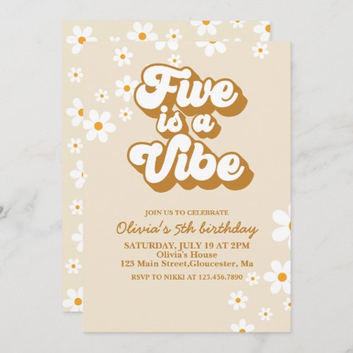 Groovy Five is a Vibe Retro Daisy 5th Birthday Invitation