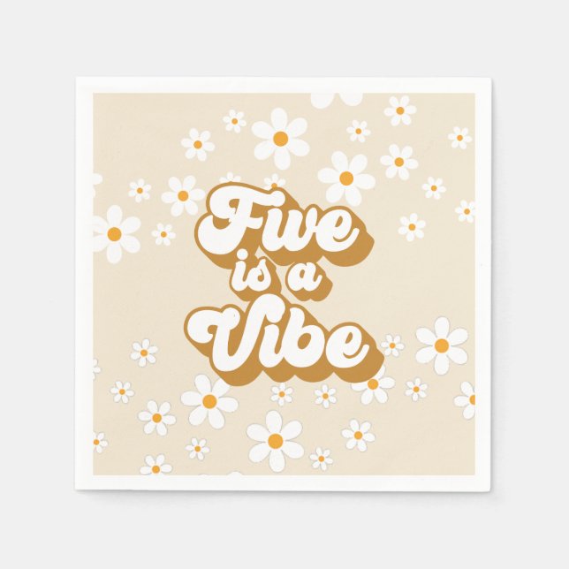 Groovy Five is a Vibe Retro Daisy 5th Birthday Napkins (Front)