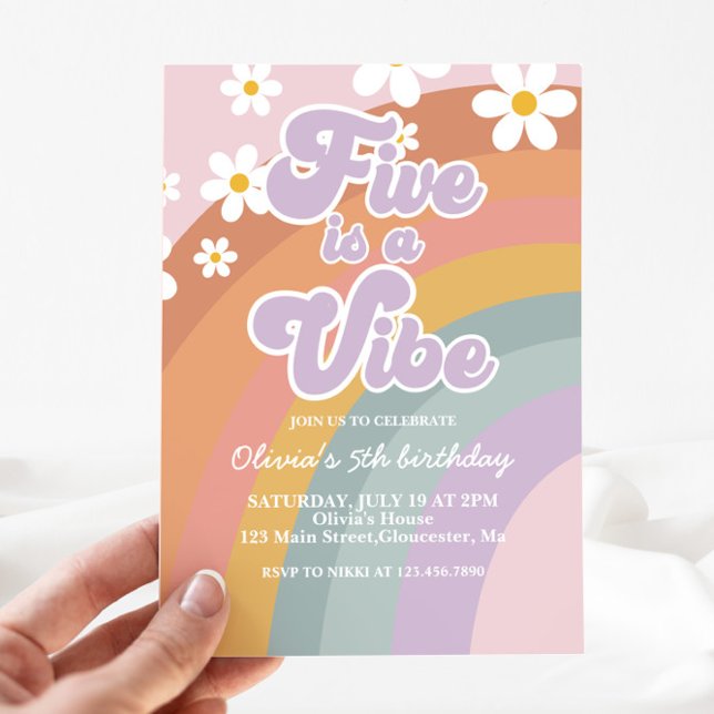 Groovy Five is a vibe Retro Rainbow 5th Birthday Invitation (Creator Uploaded)