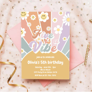 Groovy Five is a Vibe Retro Sunshine 5th Birthday Invitation