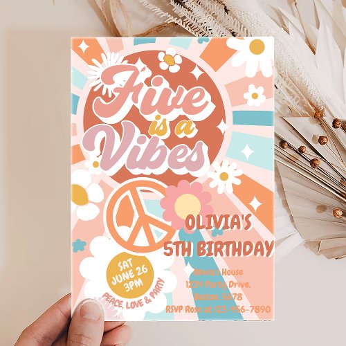 Groovy Five is a Vibe Retro Sunshine 5th Birthday Invitation