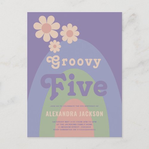 Groovy Five Retro 5th Birthday Party Invitation Postcard