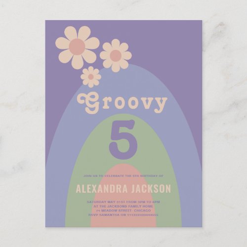 Groovy Five Retro Daisy 5th Birthday Party Invitation Postcard