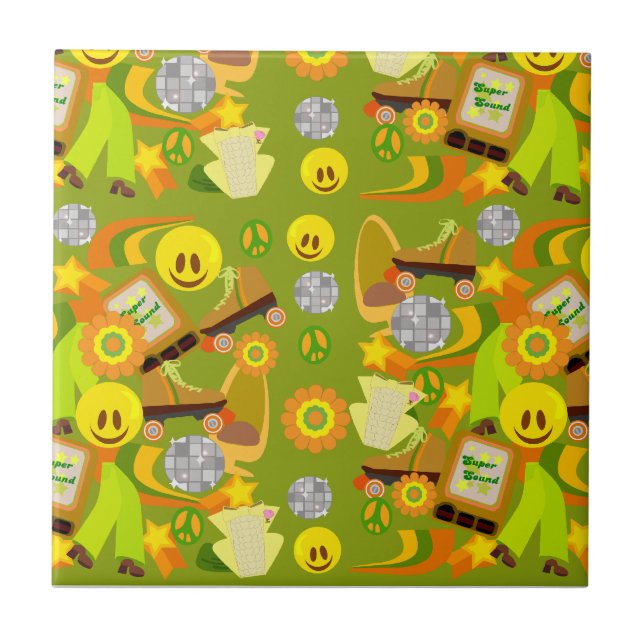 Groovy Flashback Pattern Ceramic Tile (Front)