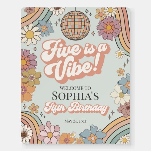 Groovy Floral 5th Birthday Retro Welcome Sign