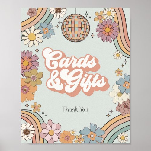 groovy floral 70s retro cards and gifts sign