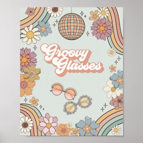 groovy floral 70s retro tattoo station favor sign