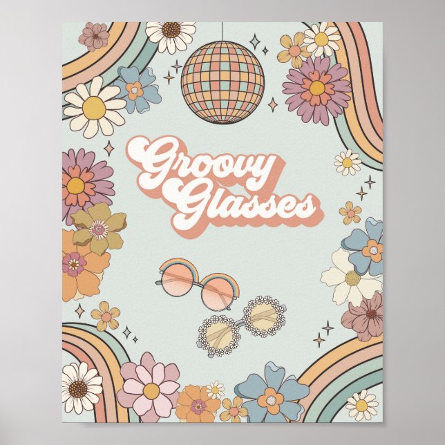 groovy floral 70s retro tattoo station favor sign (Front)