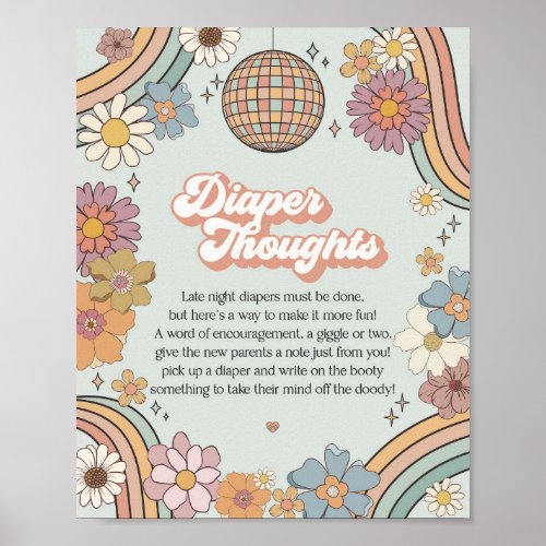 groovy floral 70s theme retro diaper thoughts sign