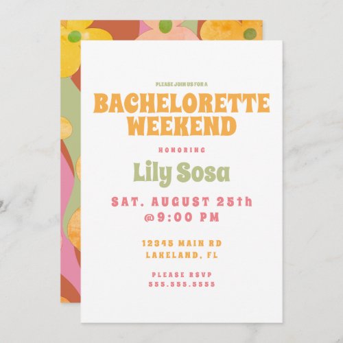 Groovy Floral 80s Retro Bachelorette Weekend Invitation