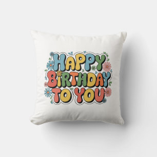 Groovy Floral Birthday Throw Pillow