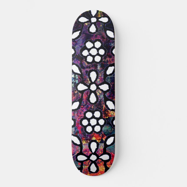 Groovy Floral Grunge Art Skateboard (Front)