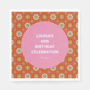 Groovy Floral Orange and Pink 40th Birthday Custom Napkins