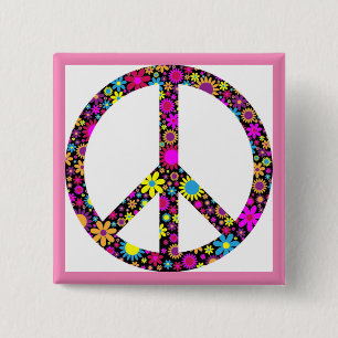 GROOVY FLORAL PEACE SIGN BUTTON
