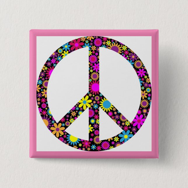 GROOVY FLORAL PEACE SIGN BUTTON (Front)