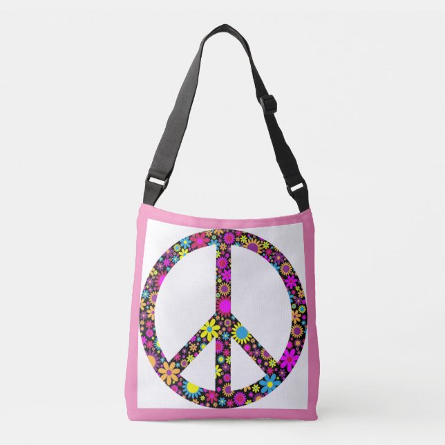 GROOVY FLORAL PEACE SIGN CROSSBODY BAG (Front)