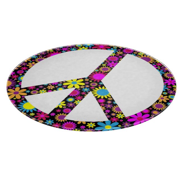 GROOVY FLORAL PEACE SIGN CUTTING BOARD (Corner)