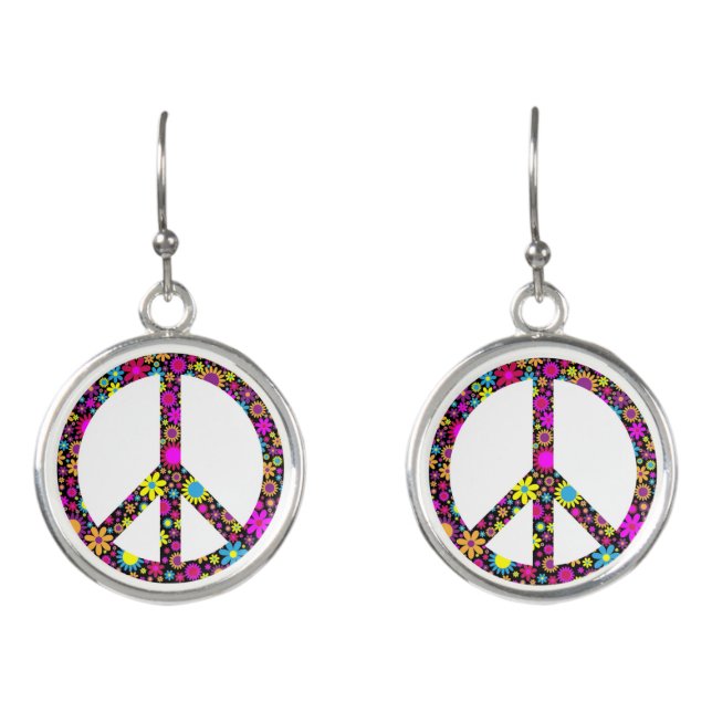 GROOVY FLORAL PEACE SIGN EARRINGS (Front)