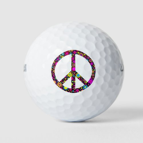 GROOVY FLORAL PEACE SIGN GOLF BALLS