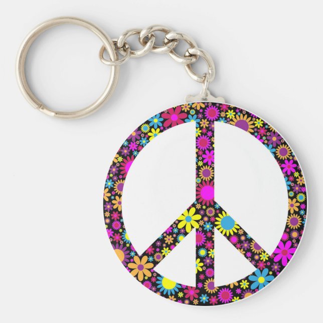 GROOVY FLORAL PEACE SIGN KEYCHAIN (Front)