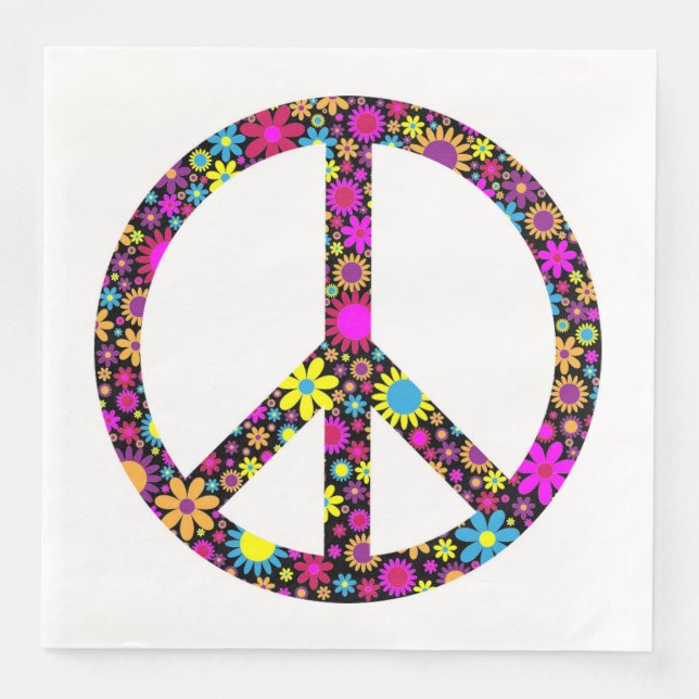 GROOVY FLORAL PEACE SIGN PAPER DINNER NAPKINS (Front)