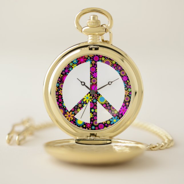 GROOVY FLORAL PEACE SIGN POCKET WATCH (Inside)